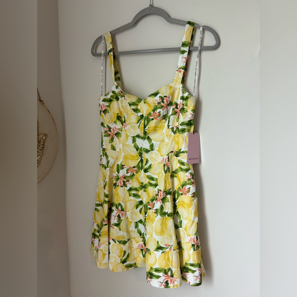 Avec Les Filles Yellow Lemon Mini Dress